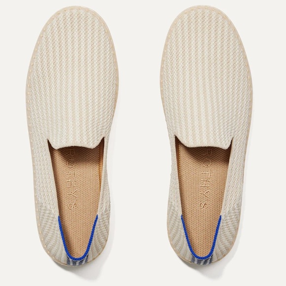 NEW Rothy’s original slip on sneaker coconut stripe hemp Sz 6 Beige cream, blue - Picture 2 of 5